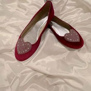 VALENTINES LANDS END BURGUNDY VELVET HEART WITH STARS SZ 4M BALLET FLATS Girls